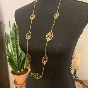 Long gold leaf necklace